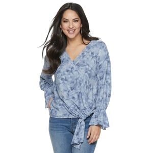 Women's Size Extra Small Juicy Couture Blue Front Tie Asymmetrical Long Bell Sle